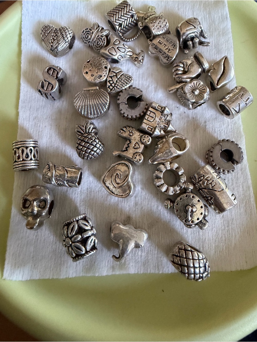 Sterling-Tone Assorted Silver Bead Charms for Women Bracelet